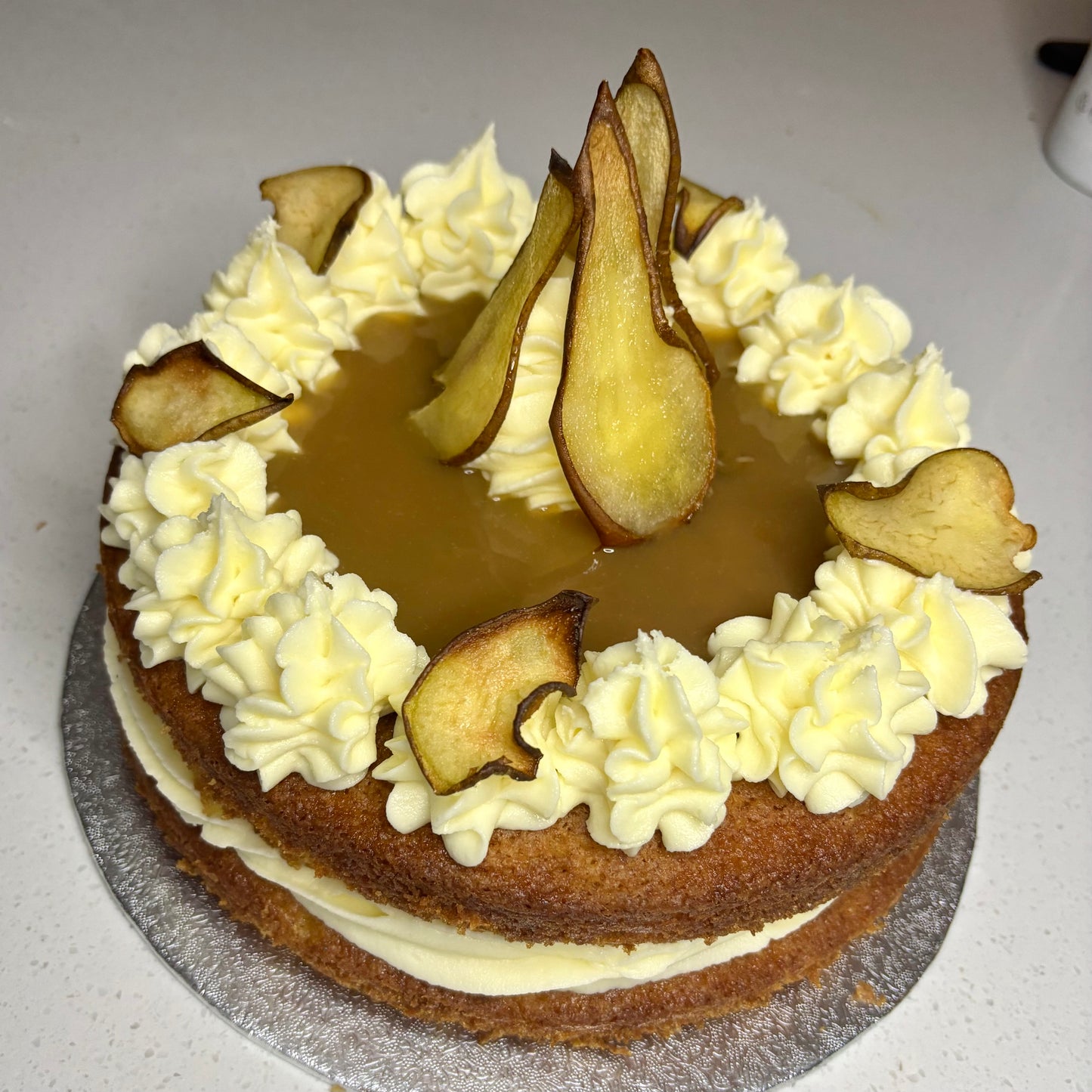 Pear Elderflower and Caramel Cake